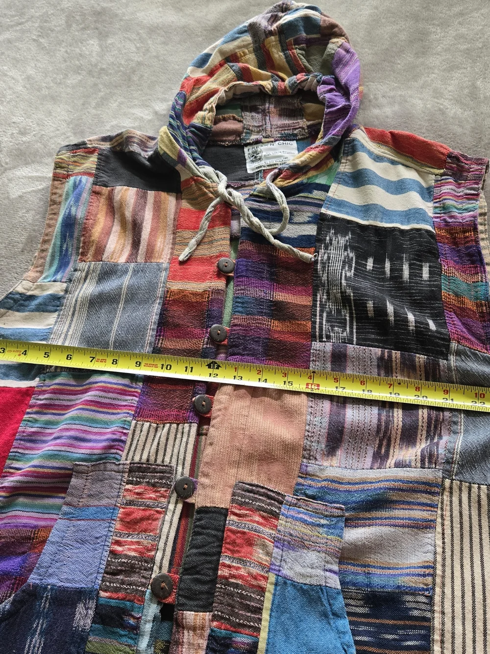 Patchwork Hooded Button Front Vest - Multicolor